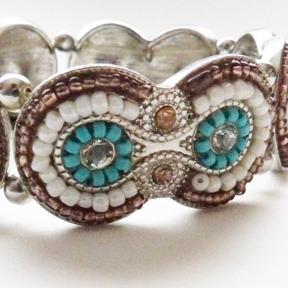 Cookie Lee NWT Crystal & Glass Bead Stretch Bracelet Silver Tone Southwest Look - Picture 3 of 8
